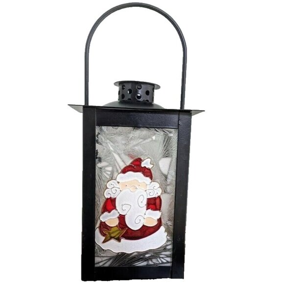 Stained Glass Christmas Lantern for Candles Santa Clause Iced Glass Background - Picture 4 of 5
